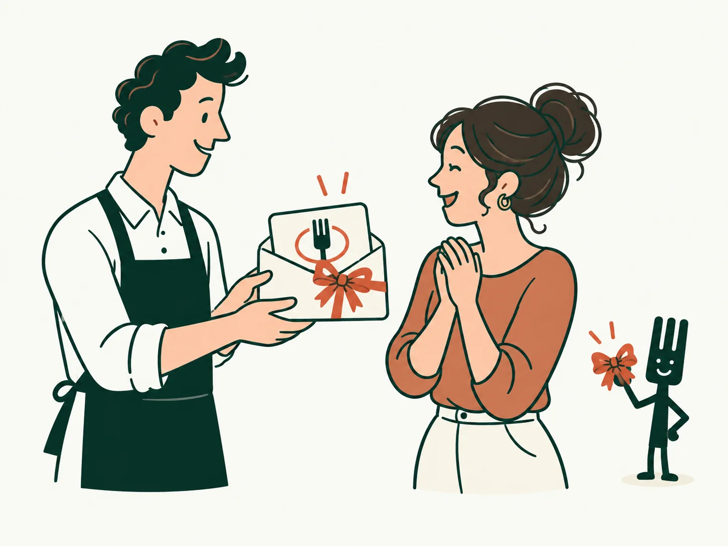 Zwei Freunde tauschen eine Restaurant-Geschenkkarte aus.
