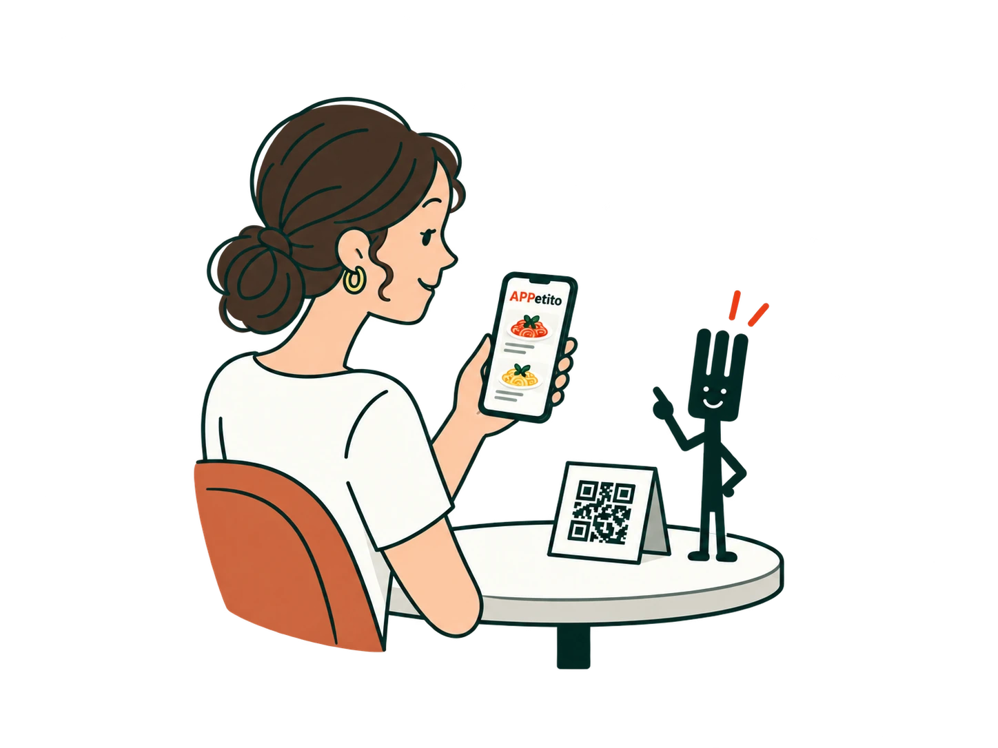 Eine Gast durchsucht das digitale Menü über den QR-Code des Tisches.